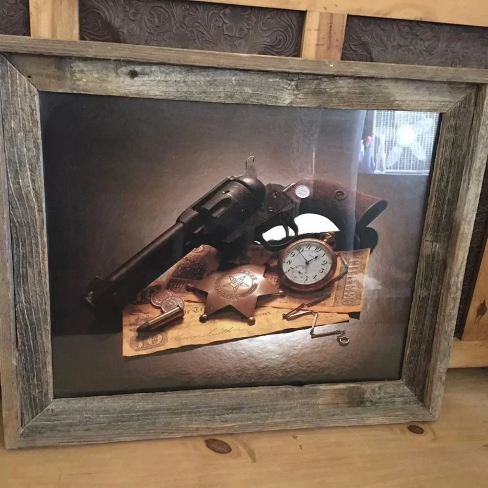 Texas rangers sheriff print in barnwood frame